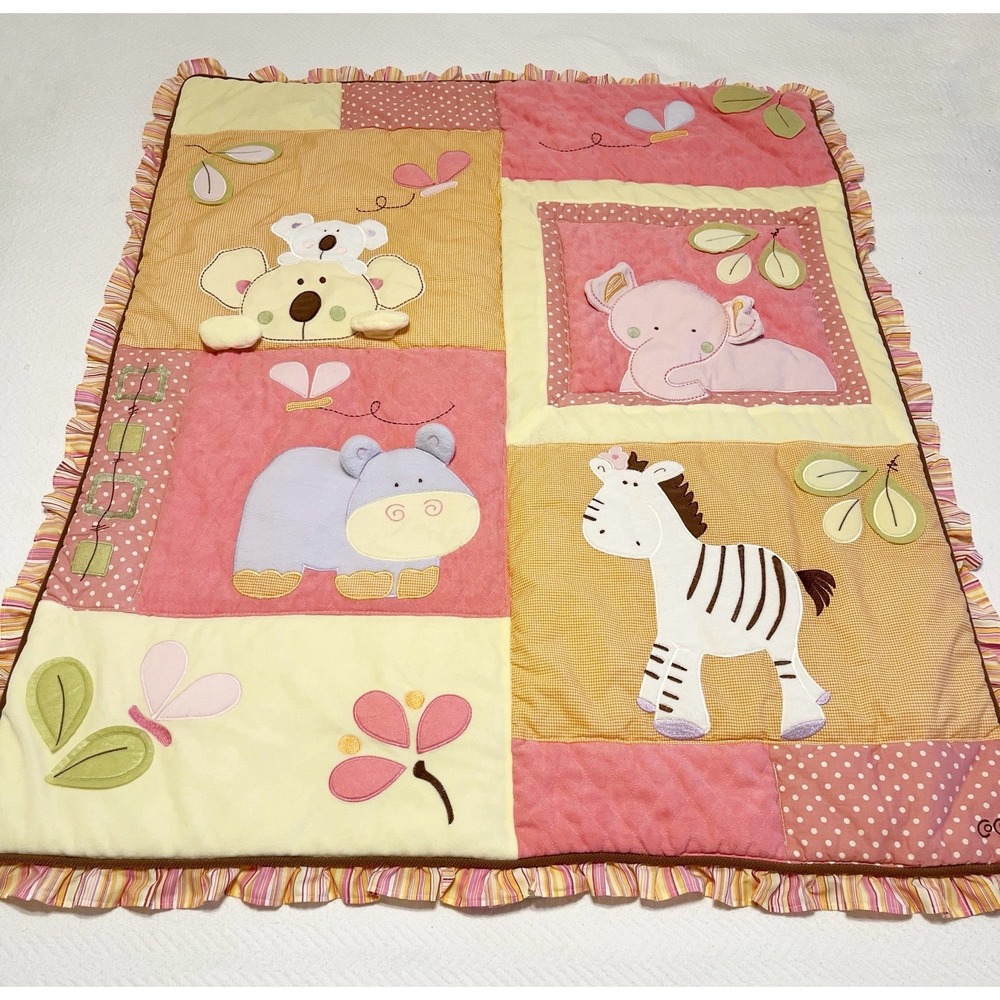 CoCaLo Baby Blanket Pink Tropical Plush Animals Nursery Decor